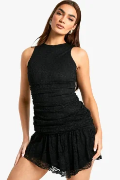 Skater Dresses*boohoo Asymmetric Hem Lace Mini Dress black