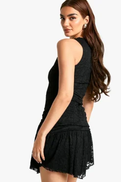 Skater Dresses*boohoo Asymmetric Hem Lace Mini Dress black