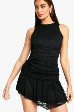 Skater Dresses*boohoo Asymmetric Hem Lace Mini Dress black