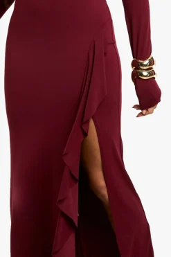 Maxi Dresses|Long Sleeve Dresses*boohoo Asymmetric Long Sleeve Maxi Dress burgundy