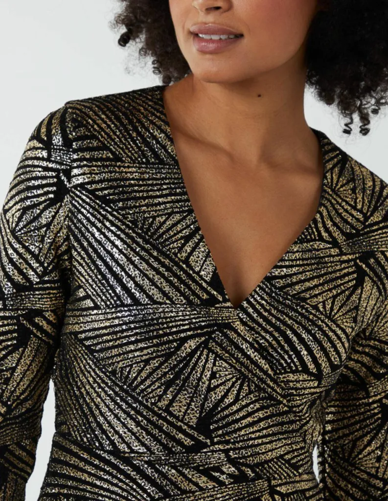 Wrap Dresses*Blue Vanilla Asymmetric Metallic Animal Foil Wrap Dress Gold