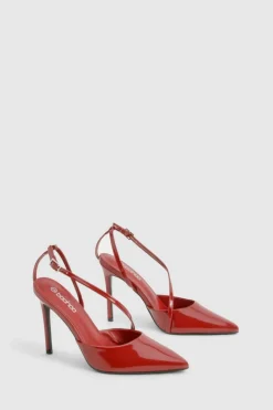 Heels*boohoo Asymmetric Patent Court Heels cherry