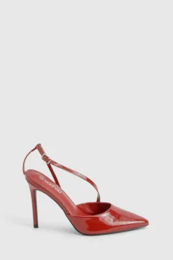 Heels*boohoo Asymmetric Patent Court Heels cherry