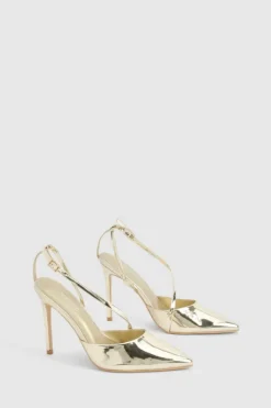 Heels*boohoo Asymmetric Patent Court Heels gold