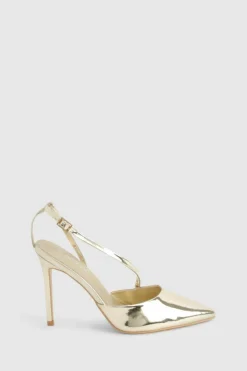 Heels*boohoo Asymmetric Patent Court Heels gold