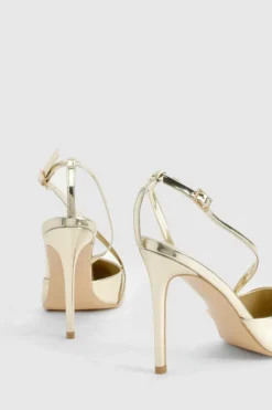 Heels*boohoo Asymmetric Patent Court Heels gold