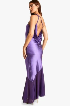Maxi Dresses*boohoo Asymmetric Satin and Chiffon Mix Maxi Dress purple