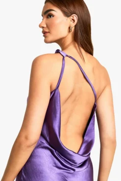 Maxi Dresses*boohoo Asymmetric Satin and Chiffon Mix Maxi Dress purple