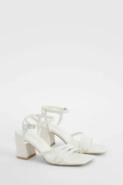 Heels*boohoo Asymmetric Strappy Detail Two Part Block Heels white