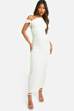 Bodycon Dresses|Maxi Dresses*boohoo Asymmetric Textured Midaxi Dress cream