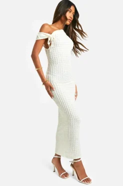 Bodycon Dresses|Maxi Dresses*boohoo Asymmetric Textured Midaxi Dress cream