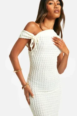 Bodycon Dresses|Maxi Dresses*boohoo Asymmetric Textured Midaxi Dress cream