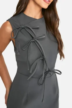 Bodycon Dresses*boohoo Asymmetric Tie Front Tailored Mini Dress charcoal