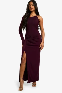 Maxi Dresses|Long Sleeve Dresses*boohoo Asymmetric Trim Detail Maxi Dress plum