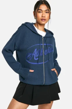 Oversized Jumpers|Jumpers*boohoo Athletics Embroidered Zip Through Oversized Knitted Hoody navy