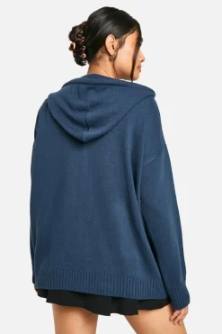 Oversized Jumpers|Jumpers*boohoo Athletics Embroidered Zip Through Oversized Knitted Hoody navy