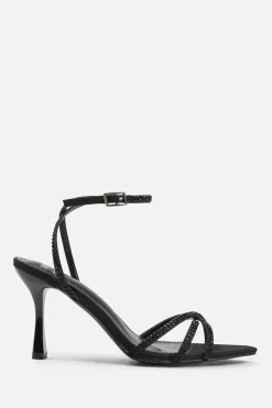 Sandals*Where's That From Audra' Wide Fit Cross Over Strap With Gem Detailing Heels Black