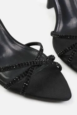 Sandals*Where's That From Audra' Wide Fit Cross Over Strap With Gem Detailing Heels Black
