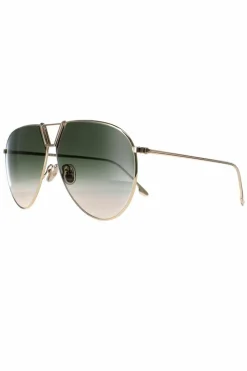 Sunglasses*Victoria Beckham Aviator Khaki Grey Gradient VB208S Gold