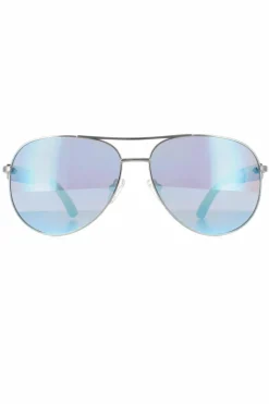 Sunglasses*Guess Aviator Shiny Dark Nickeltin Blue Mirror GU7295 Gold