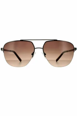Sunglasses*Guess Aviator Shiny Gunmetal Brown Gradient Sunglasses Grey