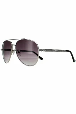 Sunglasses*Guess Aviator Shiny Light Nickeltin Smoke Gradient GF0356 Silver