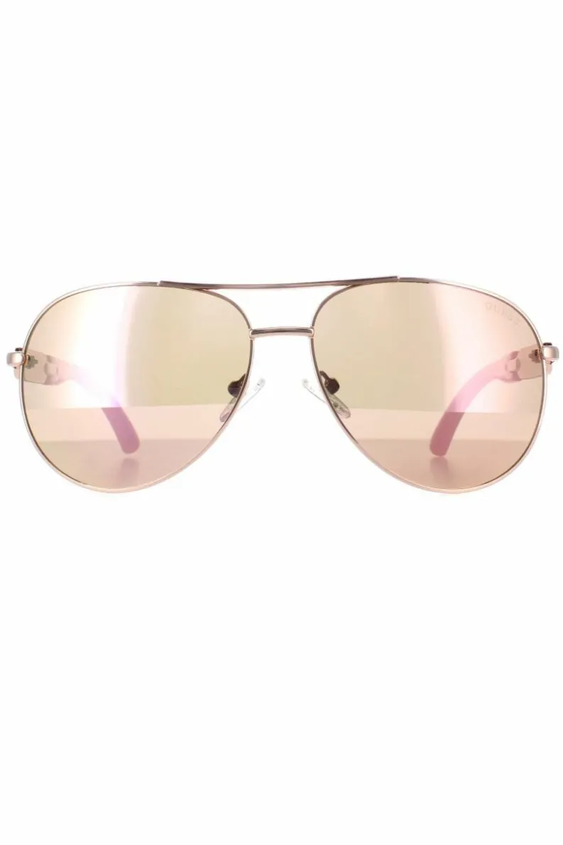 Sunglasses*Guess Aviator Shiny Rose Brown Mirror GU7295 Gold
