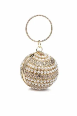Handbags|Clutch Bags*Kitise Ball Shape Pearl Beaded Clutch Handbag With Round Diamanti Handle Gold