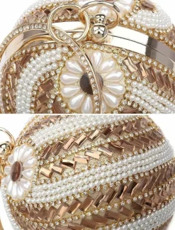 Clutch Bags*Kitise Ball Shape Spiral Crystals Pattern Clutch Bag Gold