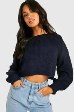 Jumpers|Jumpers & Cardigans*boohoo Balloon Sleeve Crop Jumper navy