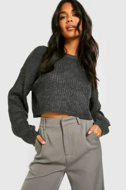 Jumpers|Knitwear*boohoo Balloon Sleeve Crop Jumper charcoal