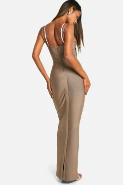 Bodycon Dresses*boohoo Bandage Double Layer Corset Maxi Dress stone