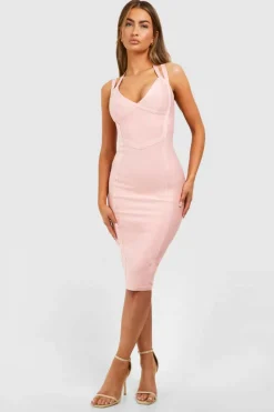 Midi Dresses*boohoo Bandage Double Strap Midi Dress rose