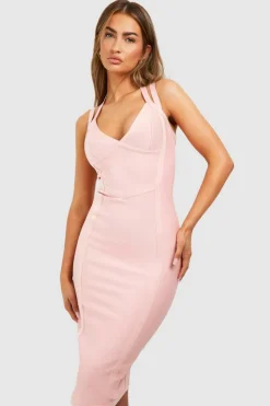 Midi Dresses*boohoo Bandage Double Strap Midi Dress rose
