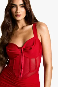 Bodycon Dresses*boohoo Bandage Hook And Eye Corset Mini Dress red