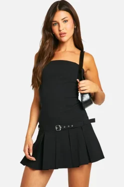 Skater Dresses*boohoo Bandeau Belted Tennis Mini Dress black