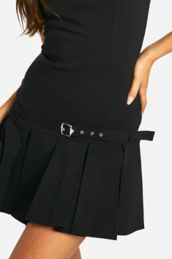 Skater Dresses*boohoo Bandeau Belted Tennis Mini Dress black