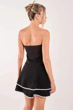 A Line Dresses*Pink Vanilla Bandeau Contrast Binding Mini Dress Black