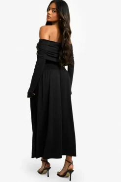 Skater Dresses|Long Sleeve Dresses*boohoo Bandeau Long Sleeve Drop Waist Skater Dress black