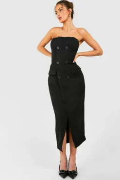 Blazer Dresses*boohoo Bandeau Maxi Blazer Dress black