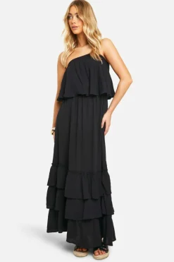 Smock Dresses*boohoo Bandeau Ruffle Maxi Dress black