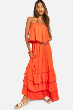 Smock Dresses*boohoo Bandeau Ruffle Maxi Dress red