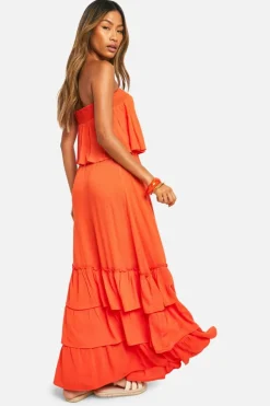 Smock Dresses*boohoo Bandeau Ruffle Maxi Dress red