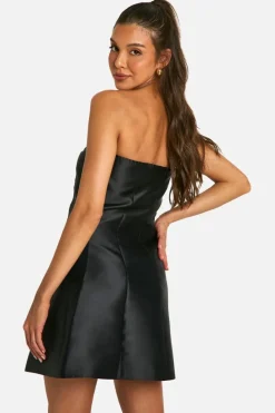 A Line Dresses|Skater Dresses*boohoo Bandeau Satin A-Line Mini Dress black