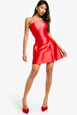 A Line Dresses|Skater Dresses*boohoo Bandeau Satin A-Line Mini Dress red