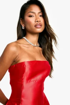 A Line Dresses|Skater Dresses*boohoo Bandeau Satin A-Line Mini Dress red