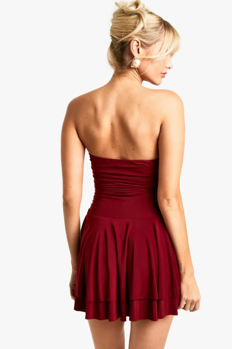 Skater Dresses*boohoo Bandeau Skater Mini Dress wine