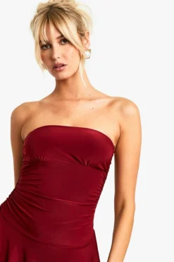 Skater Dresses*boohoo Bandeau Skater Mini Dress wine