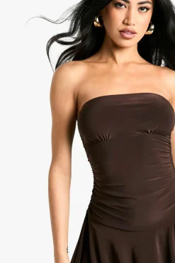 Skater Dresses*boohoo Bandeau Skater Mini Dress chocolate