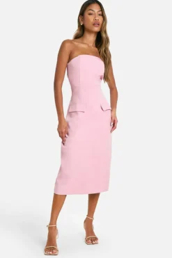 Midi Dresses*boohoo Bandeau Tailored Column Tailored Midi Dress baby pink